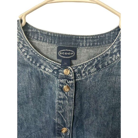 Scoop Denim Shirt with Blouson Sleeves Women XL Cotton New - Picture 3 of 5